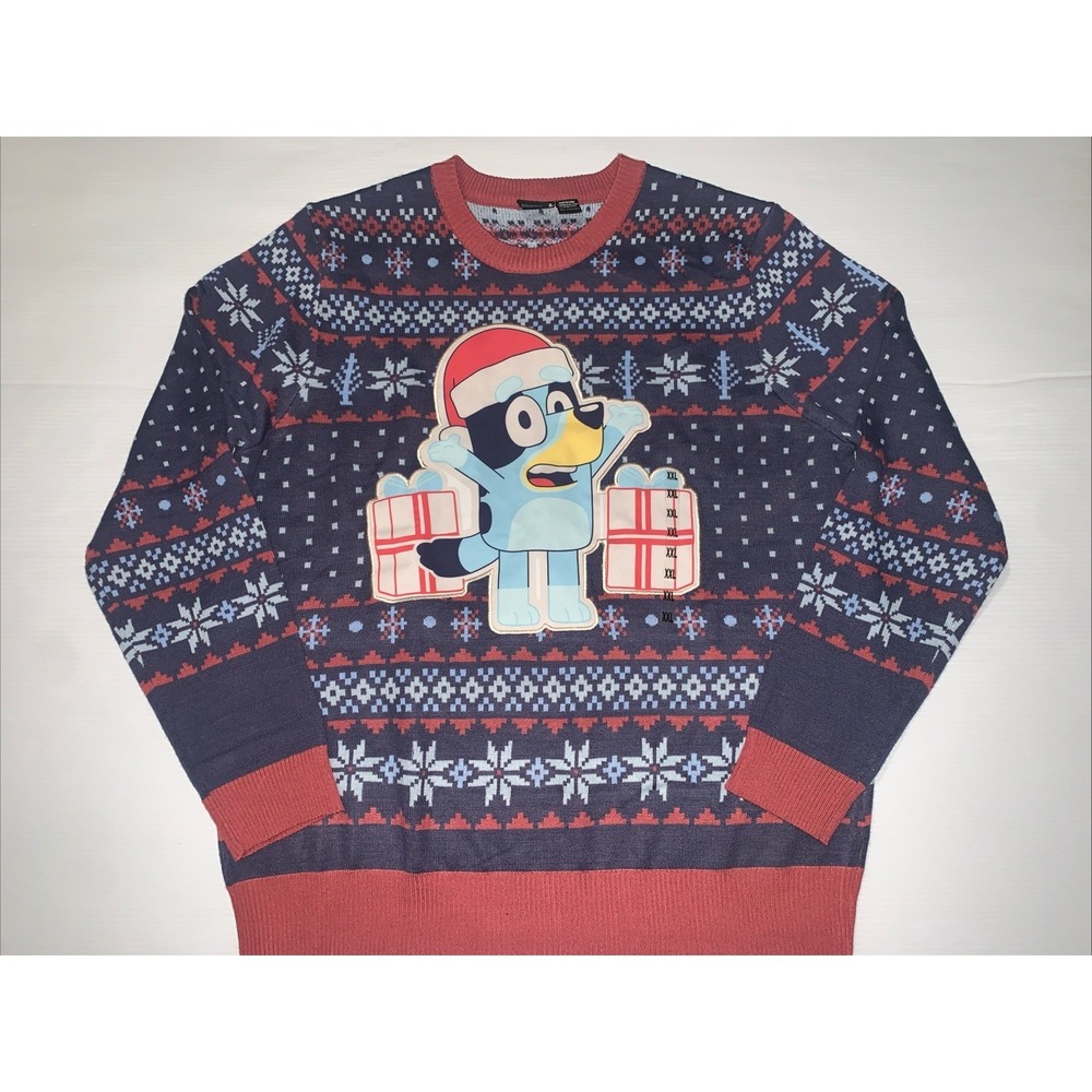 Mens Bluey Holiday Pullover Sweater Blue Size XXL Christmas Ugly Sweater